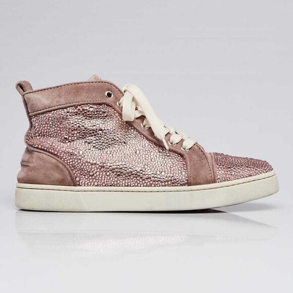 Christian Louboutin Pink Suede Crystal Bip Bip High Top Sneakers Size 10/40.5 - Picture 3 of 5